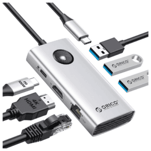 Orico USB C Docking,6 in 1 USB C Dongle with HDMI 4K+PD100W+3xUSB3.0+Ethernet, USB C Hub Multiport A