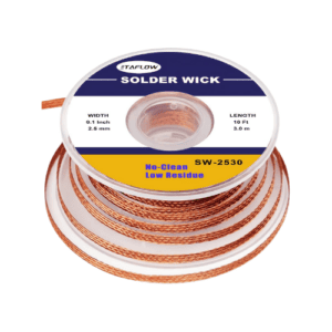 Copper Desoldering Wick, 3.05 meters long, 0.25 cm wide, low residue,