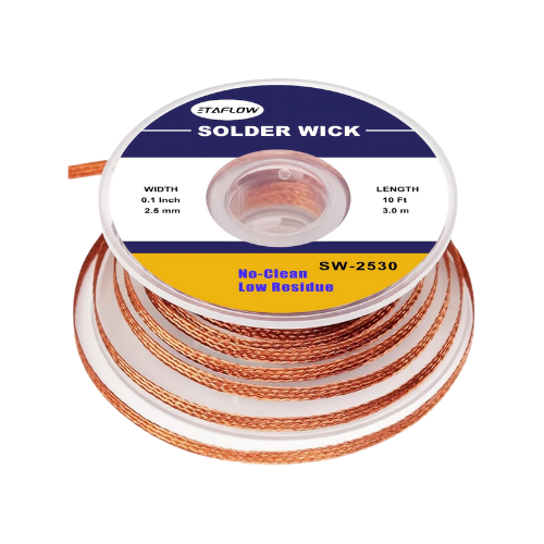 Copper Desoldering Wick, 3.05 meters long, 0.25 cm wide, low residue,