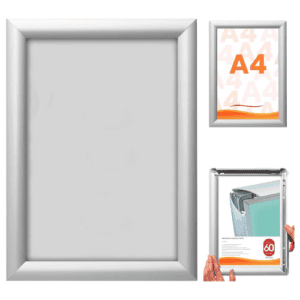 KASTWAVE A4 Snap Frame Silver - Aluminium Clip Frame for Certificate, Wall Display & Photo Hanger -