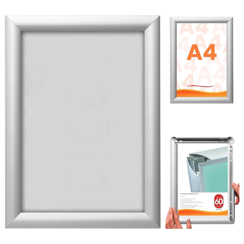 KASTWAVE A4 Snap Frame Silver - Aluminium Clip Frame for Certificate, Wall Display & Photo Hanger -