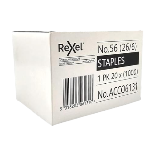 Rexel No.56 26/6 mm Standard Staples, For Stapling up to 20 Sheets, Use with Desktop Staplers and Pl