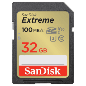 SanDisk 32GB Extreme SDHC UHS I Memory Card C10, U3, V30, 4K, UHD, SD SDSDXVT 032G GNCIN, Gray/Gold