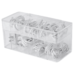 BSJIASHIWEI Double Cable Management Box with 12 Compartments, Clear Power Cord Organizer with 15 Wir