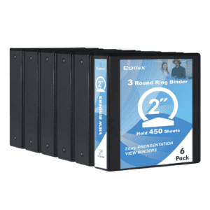 Comix Durable 2 inch Round Ring View Binder, 3 Ring Binder 2", 450-Sheet Capacity, Fits 8.5" x 11" L