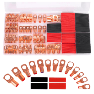 120Pcs Copper Wire Lugs AWG2 4 6 8 10 12 with 60pcs Heat Shrink Set