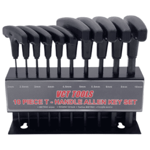 VCT 10pc T-Handle Hex Allen Key Wrench Set Metric MM 2, 2.5, 3, 4, 4.5, 5, 5.5, 6, 8,10mm W/Holder