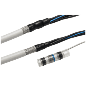 S02-12-R Soldersleeve, shield terminator, heat shrinkable, 24 AWG blue stripe ground lead, For 22&20 AWG STP