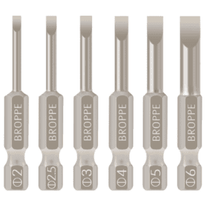 Toolcool BROPPE 6Pcs 50mm Length Magnetic 2.0-6.0mm Flat Head Slotted Tip Screwdriver Bit Set 1/4 Inch Hex Shank